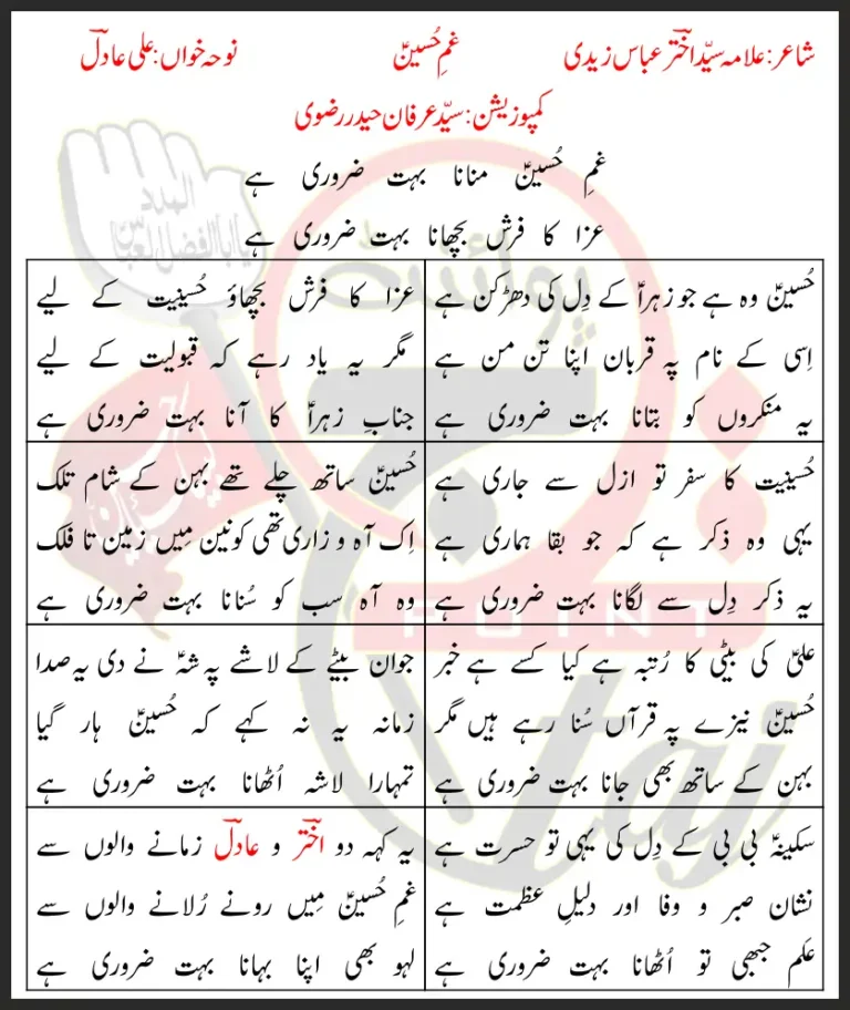 Ghum e Hussain Ali Adil Lyrics In Urdu 2021