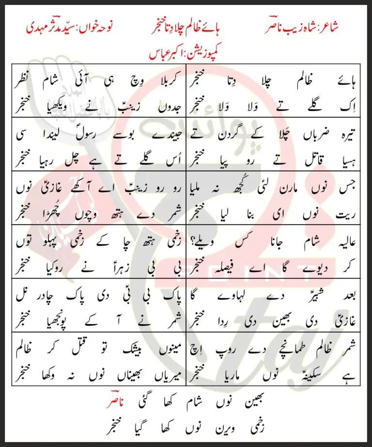 Haye Zalim Chala Dita Khanjar Syed Mudassir Mehdi Lyrics In Urdu 2021