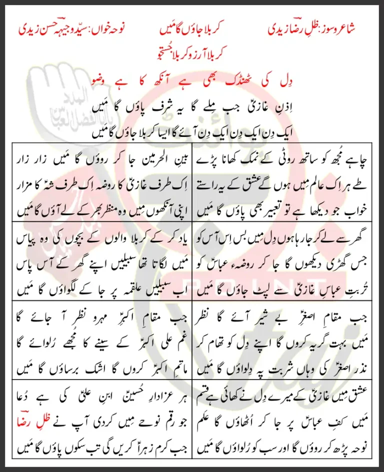 Karbala Jaonga Main Syed Wajhi Hasan Zaidi Lyrics In Urdu 2021