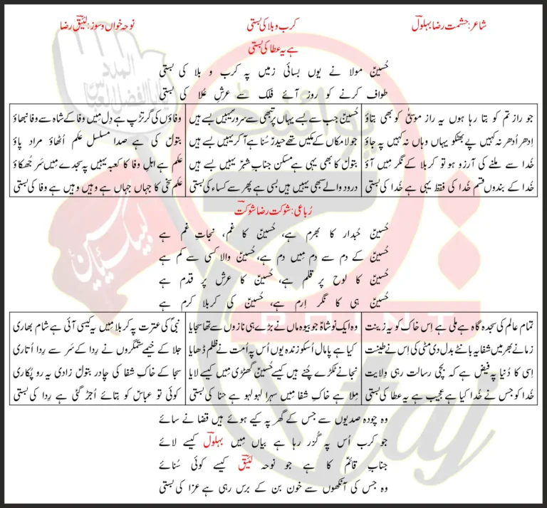Karbobala Ki Basti Laeeq Raza Lyrics In Urdu 2021