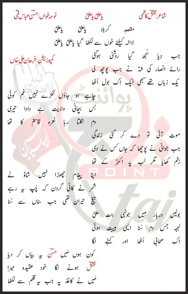 Maqsad-e-Karbala Ya Ali Ya Ali Hassan Abbas Qummi Lyrics In Urdu 2021