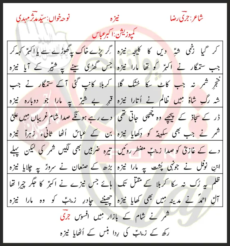 Naiza Syed Mudassir Mehdi Lyrics In Urdu 2021