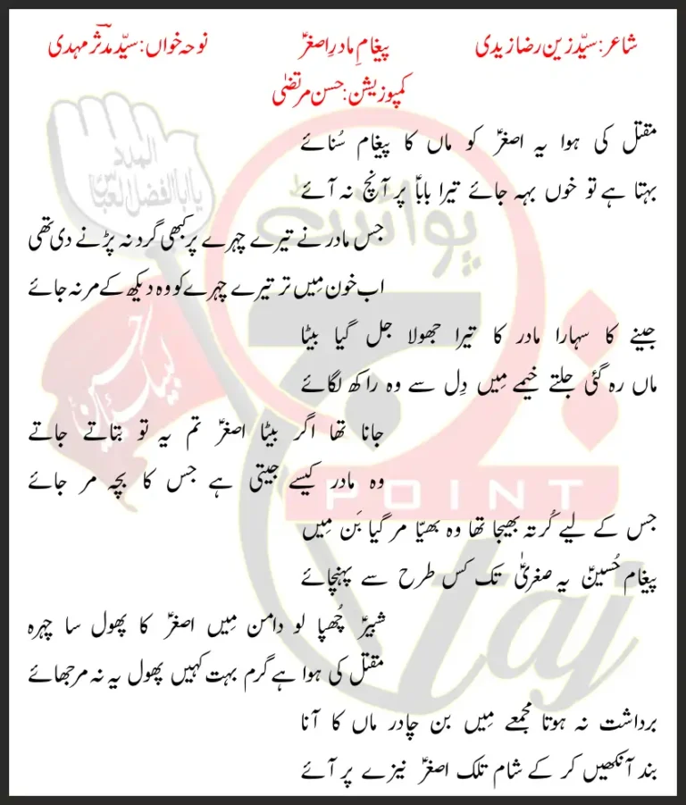 Paigham e Madar e Asghar Syed Mudassir Mehdi Lyrics In Urdu 2021