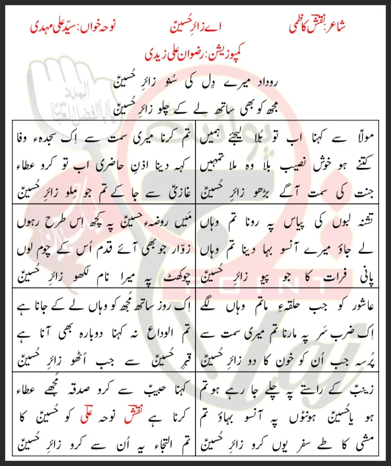 Aay Zair e Hussain Syed Ali Mehdi Lyrics In Urdu 2021