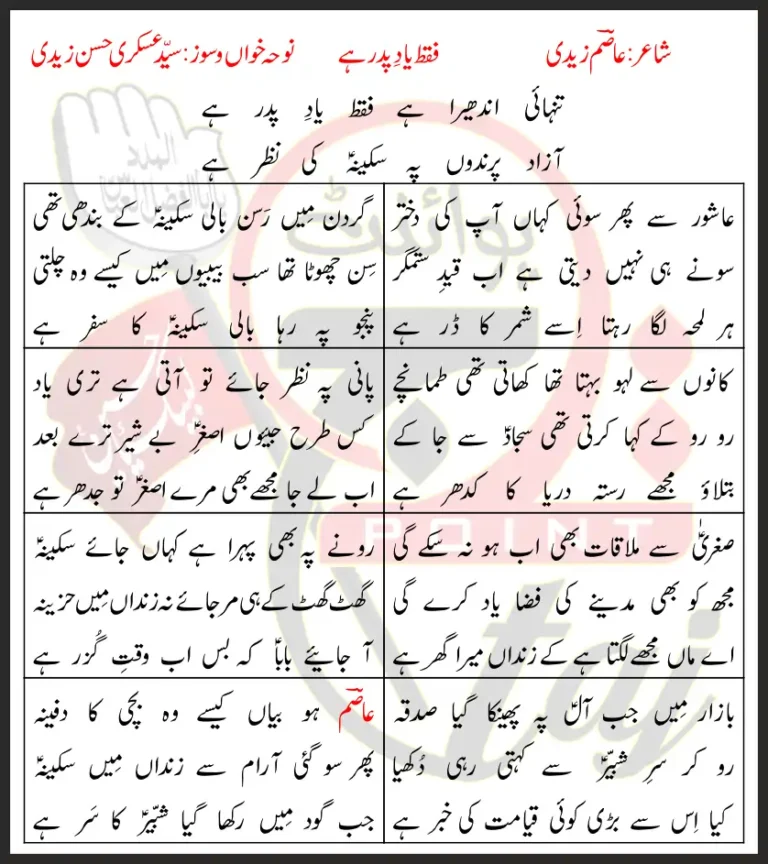 Faqat Yaad e Pidar Hai Syed Askari Hassan Zaidi Lyrics In Urdu 2021