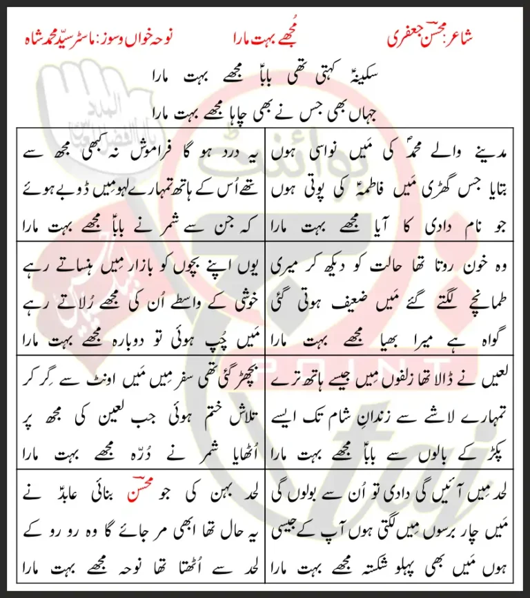 Mujhe Bohat Mara Master Syed Mohammad Shah Lyrics In Urdu 2021