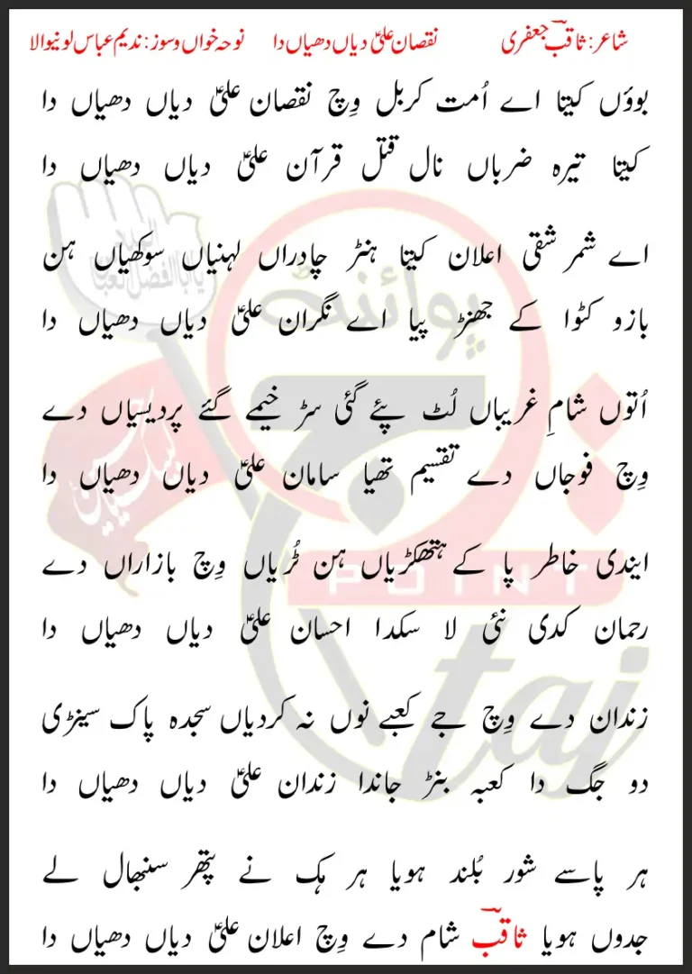 Nuqsan Ali Diyaan Dhiyaan Da Nadeem Abbas Lonay Wala Lyrics In Punjabi 2019