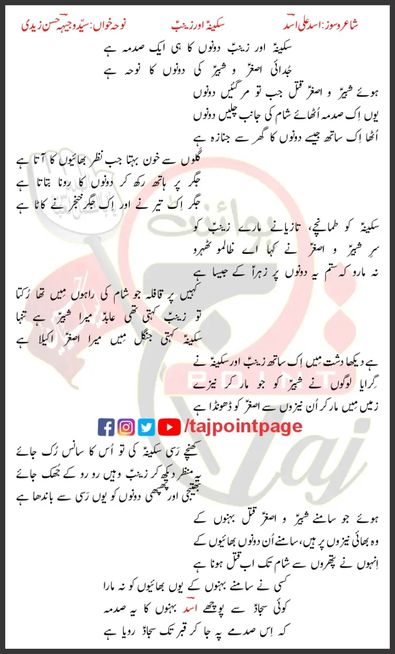 Sakina Our Zainab Wajhi Hasan Zaidi Lyrics Urdu 2021