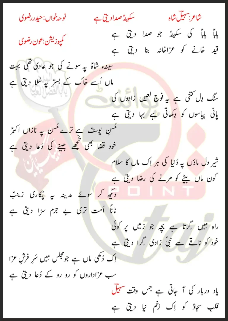 Sakina Sada Deti Hay Haider Rizvi Lyrics In Urdu 2021
