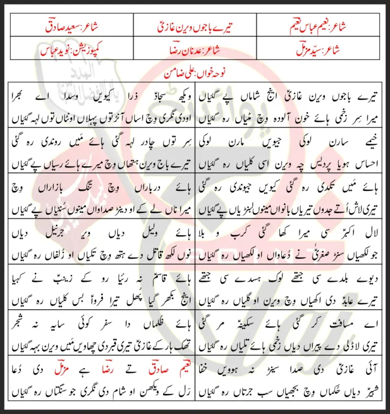 Tere Bajon Veeran Ghazi Ali Zamin Lyrics In Punjabi 2021