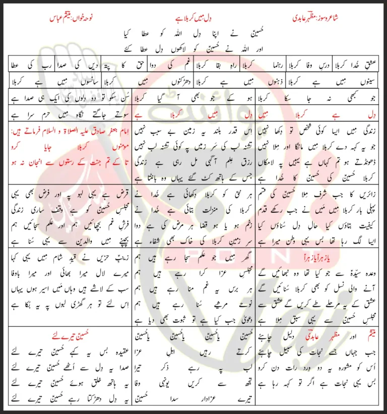 Dil Mai Karbala Hai Mesum Abbas Lyrics In Urdu 2021