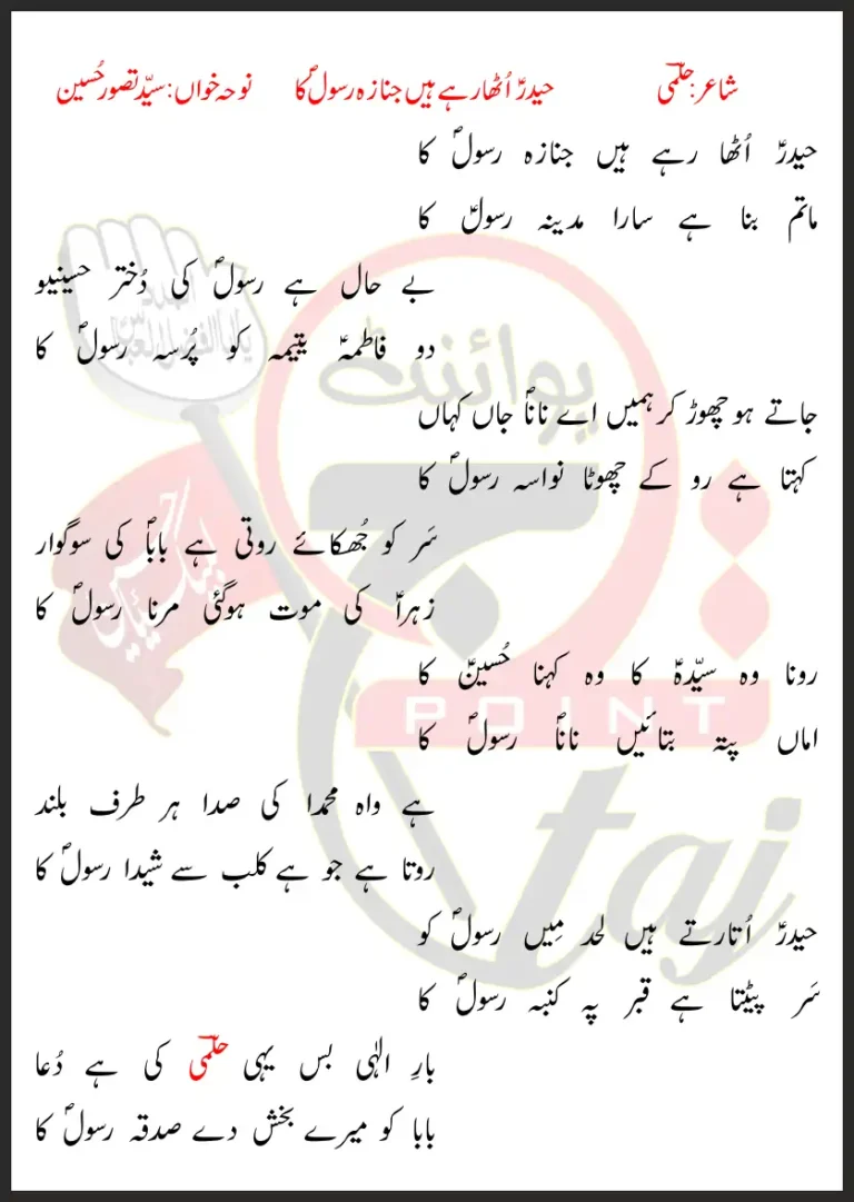 Haider Utha Rahe Hain Janaza Rasool Ka Zakir Syed Tassawar Hussain Lyrics In Urdu 2021