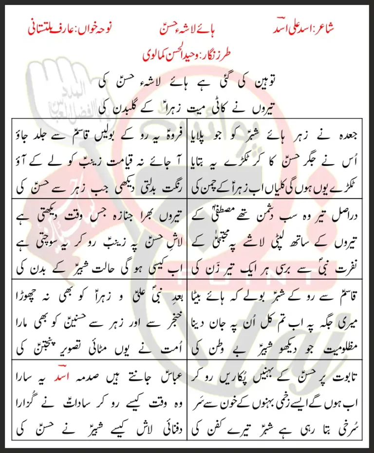 Haye Lasha e Hassan Arif Baltistani Lyrics In Urdu 2021