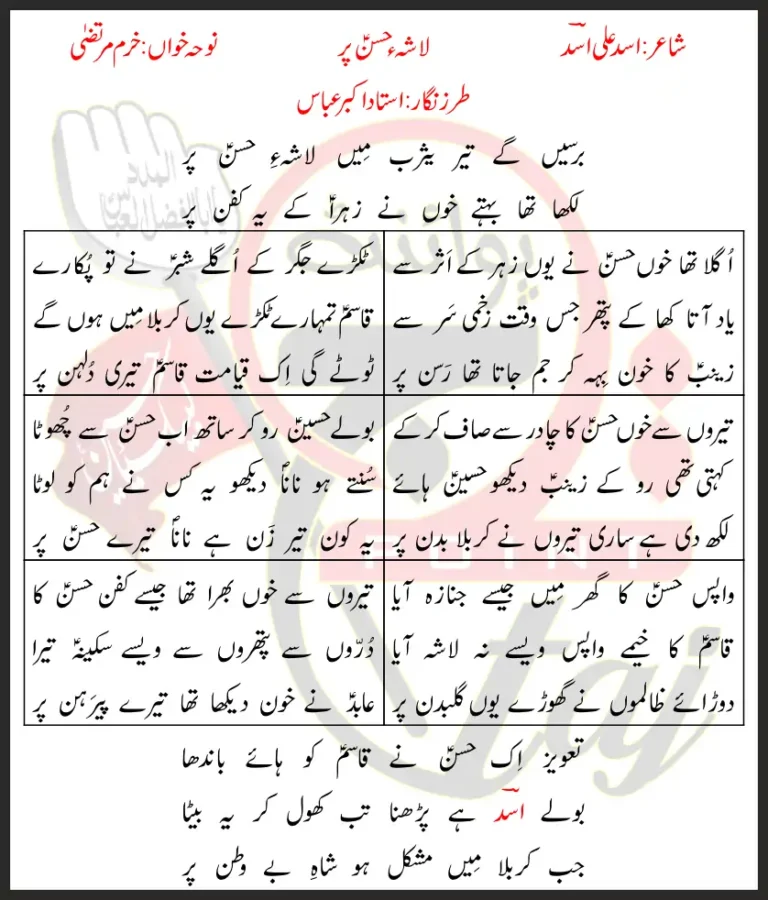 Lasha e Hassan Par Khuram Murtaza Lyrics In Urdu 2021