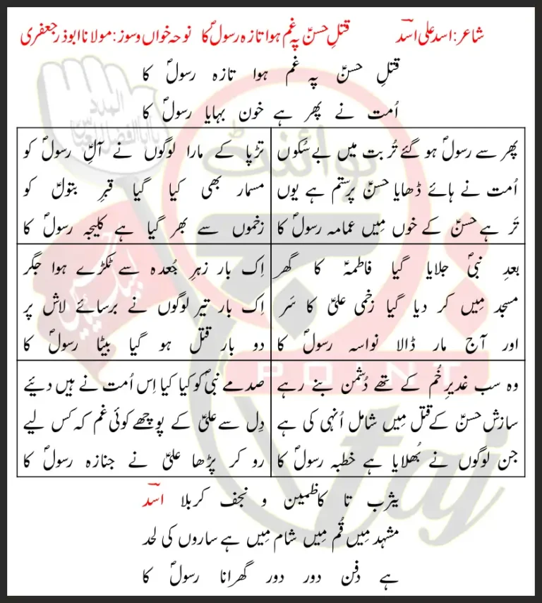 Qatal e Hasan Pe Gham Howa Taza Rasool Ka Lyrics In Urdu 2021