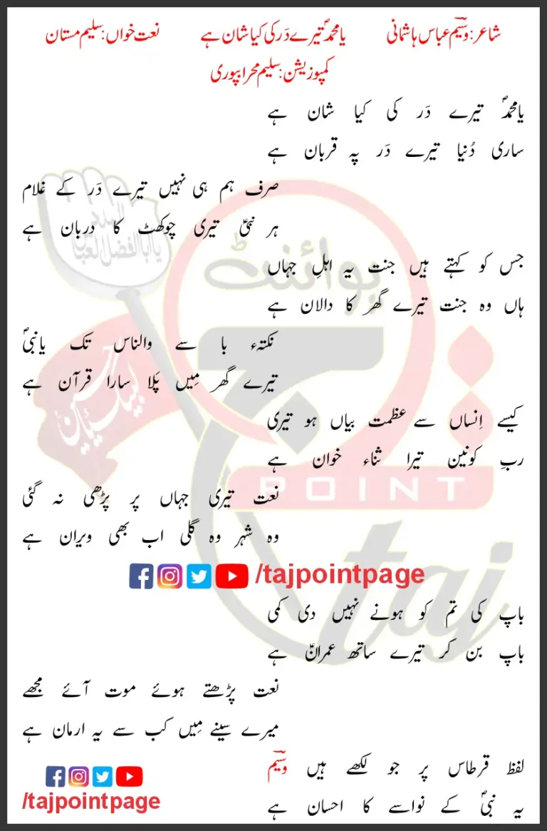 Ya Muhammad Tere Daar Ki Naat Saleem Mastan Lyrics In Urdu 2021