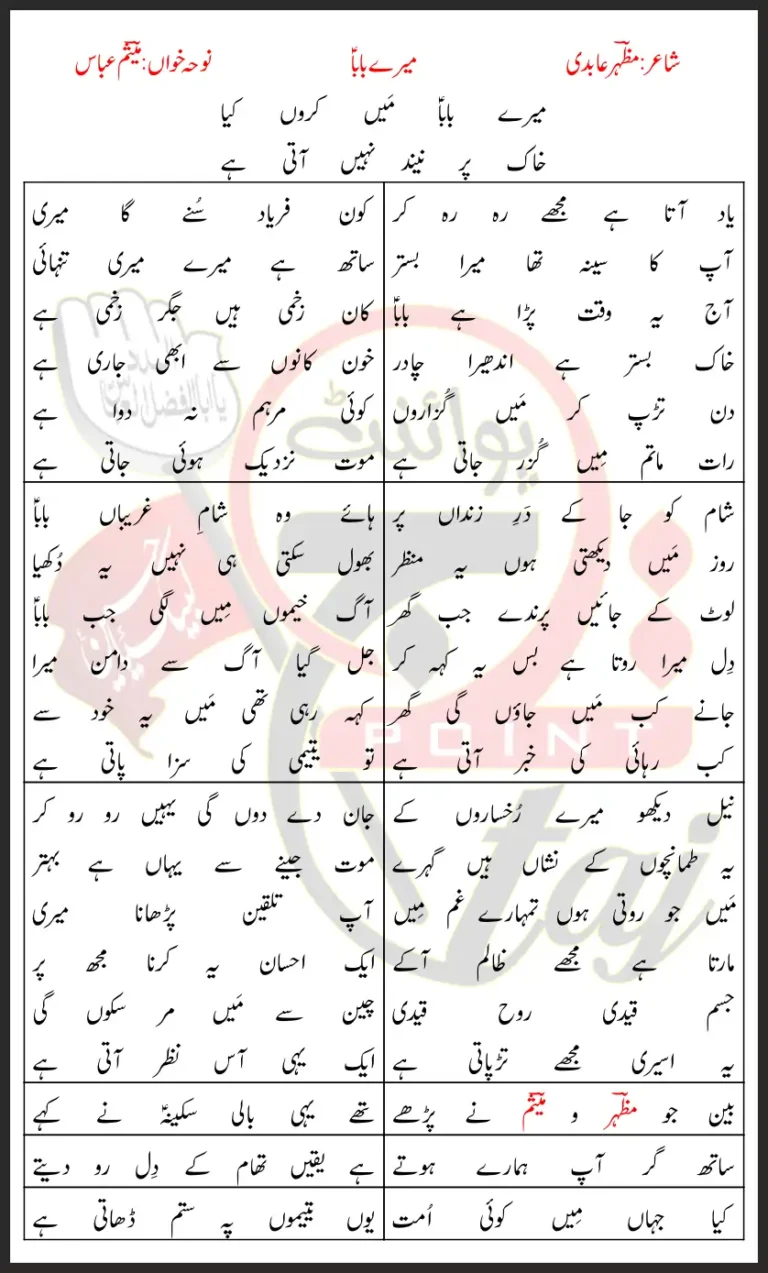 Mere Baba Mesum Abbas Lyrics In Urdu 2021