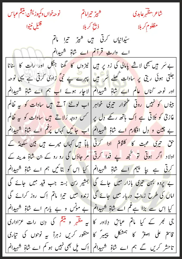 Shabbir Tera Matam Mesum Abbas Lyrics In Urdu 2021