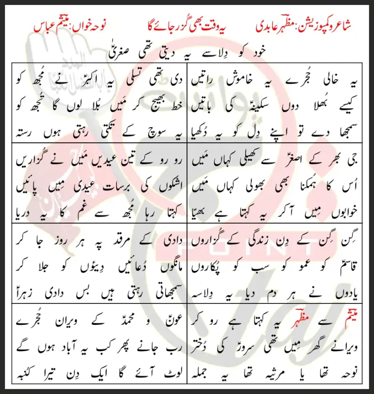 Ye Waqt Bhi Guzar Jayega Mesum Abbas Lyrics In Urdu 2021