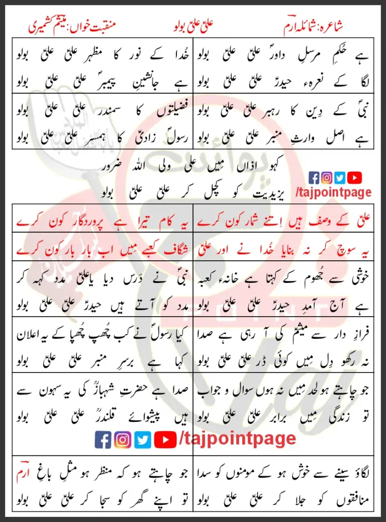 Ali Ali Bolo Meesum Kashmiri Lyrics In Urdu 2022