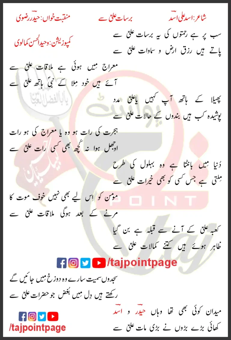 Barsat Ali Say Haider Rizvi Lyrics In Urdu 2022