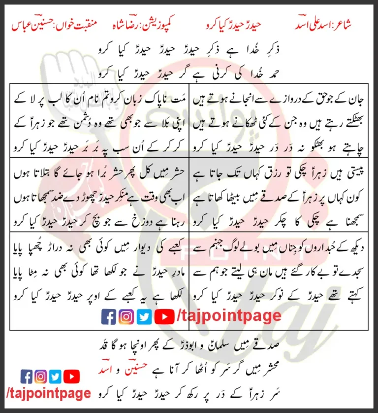 Haider Haider Kiya Karo Hasnain Abbas Lyrics In Urdu 2022