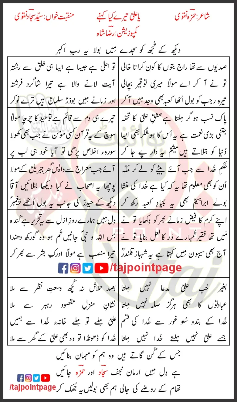 Ya Ali Teray Kya Kehnay Syed Sajjad Naqvi Lyrics In Urdu 2022
