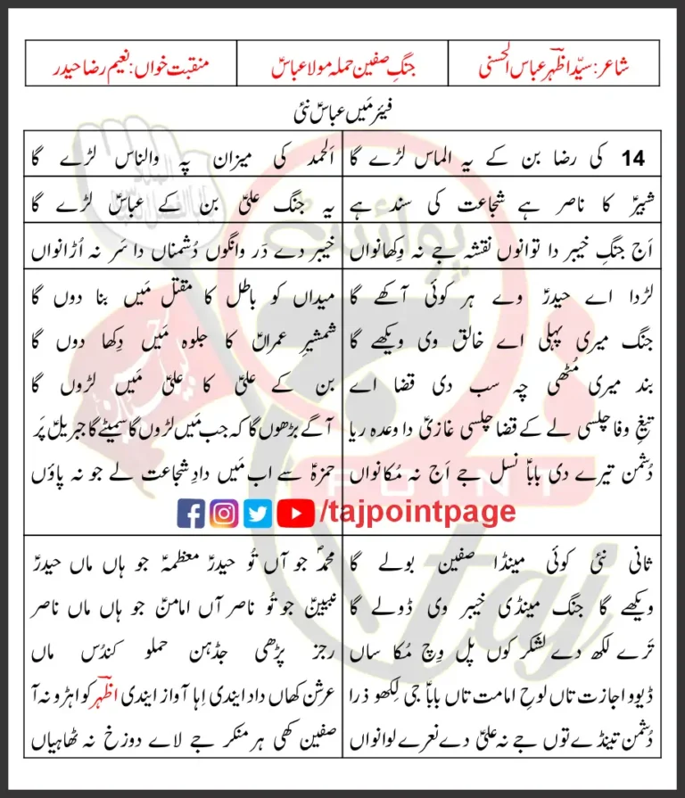 Jang e Sifeen Moula Abbas Ka Hamla Naeem Raza Haider Lyrics Urdu 2022