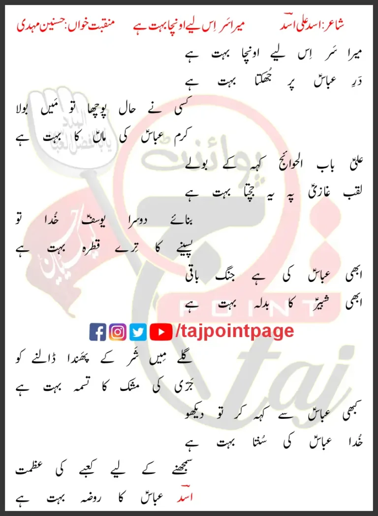 Mera Sar Iss Liye Oncha Bohat Hai Hasnain Mehdi Lyrics Urdu 2022