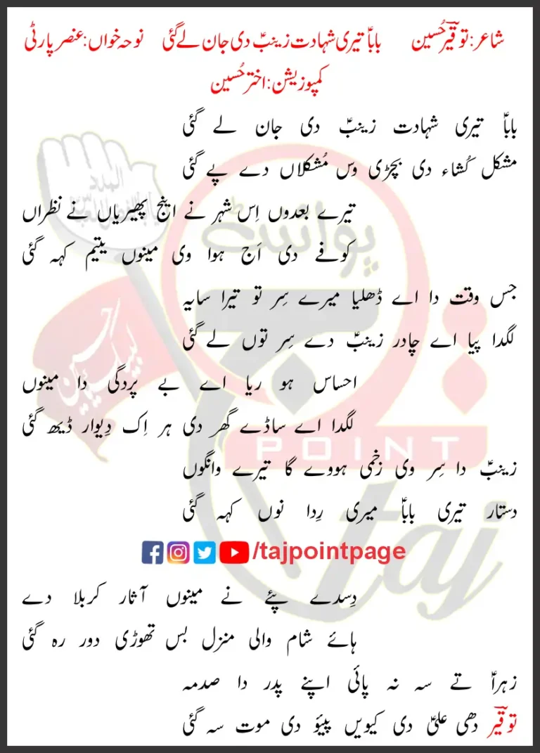 Baba Teri Shahadat Zainab Di Jan Le Gayi Lyrics Punjabi 2014