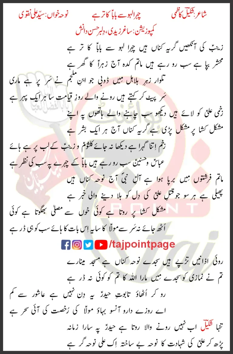 Chehra Lahu Se Baba Ka Tar Hai Syed Ali Naqvi Lyrics Urdu 2022