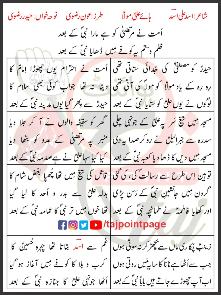 Haye Ali Maula Haider Rizvi Lyrics Urdu 2022