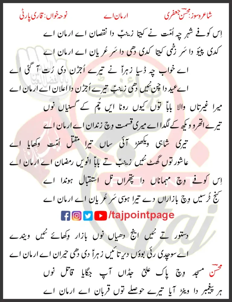 Iss Kofay Shehar Che Ummat Ne Kita Zainab Da Nuqsan Aye Arman Aye Lyrics Punjabi 2021