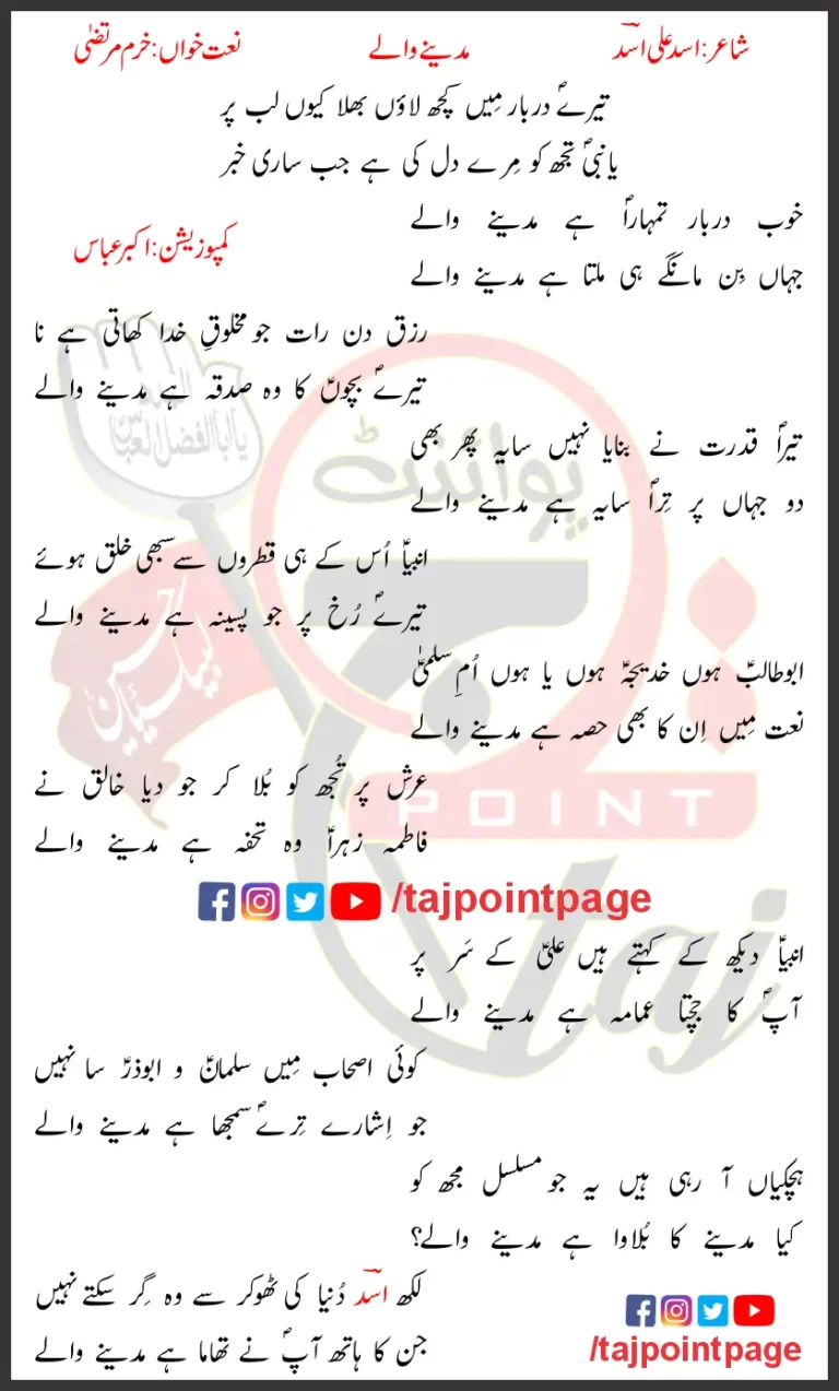 Madinay Walay Naat Khurram Murtaza Lyrics In Urdu 2022