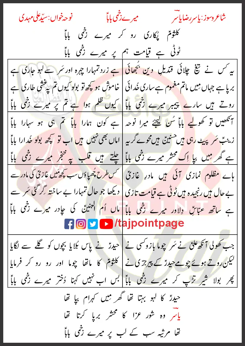 Mery Zakhmi Baba Syed Ali Mehdi Lyrics Urdu 2022 1 Mery Zakhmi Baba Syed Ali Mehdi Lyrics Urdu 2022