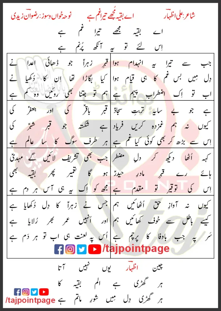 Ae Baqaiya Mujhe Tera Ghum Hai Rizwan Zaidi Lyrics In Urdu 2022