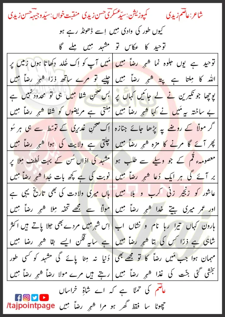 Shehr e Raza Main Syed Wajhi Hasan Lyrics 2022