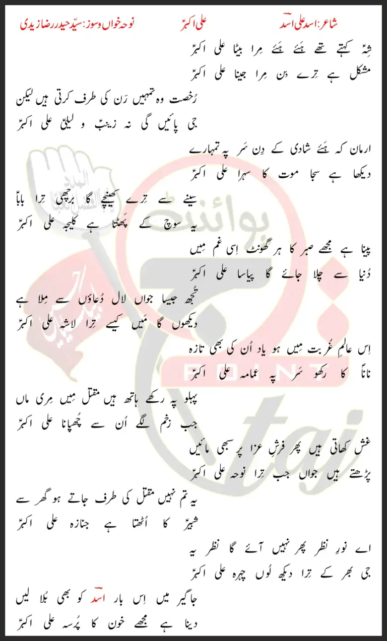 Ali Akbar Syed Haider Raza Zaidi Lyrics In Urdu 2022
