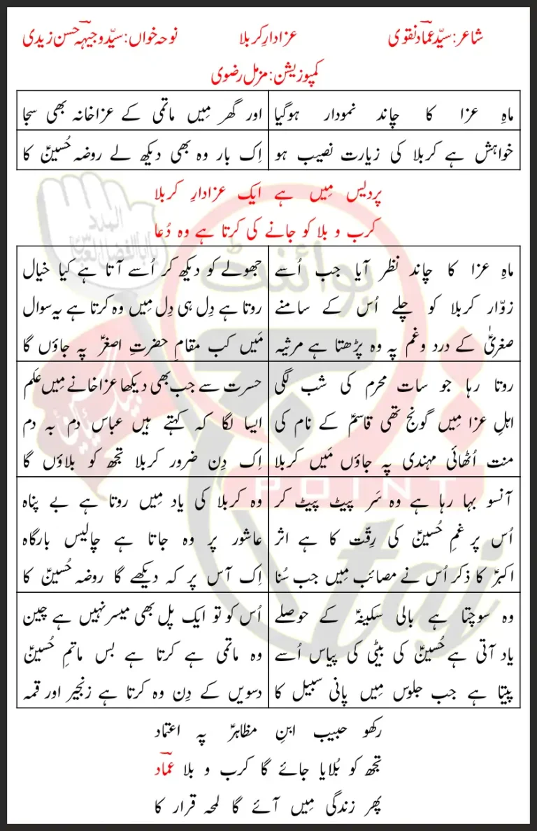 Azadar E Karbala Wajhi Hasan Zaidi Lyrics In Urdu 2022