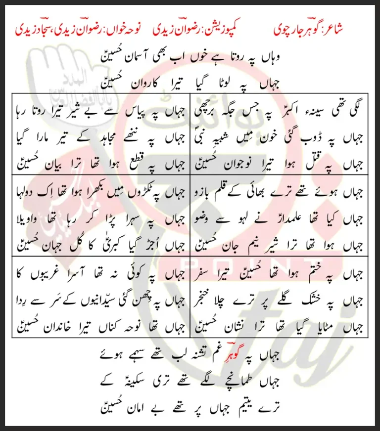 Wahan Pay Rota Hai Khoon Rizwan Zaidi and Sajjad Zaidi Lyrics In Urdu 2022