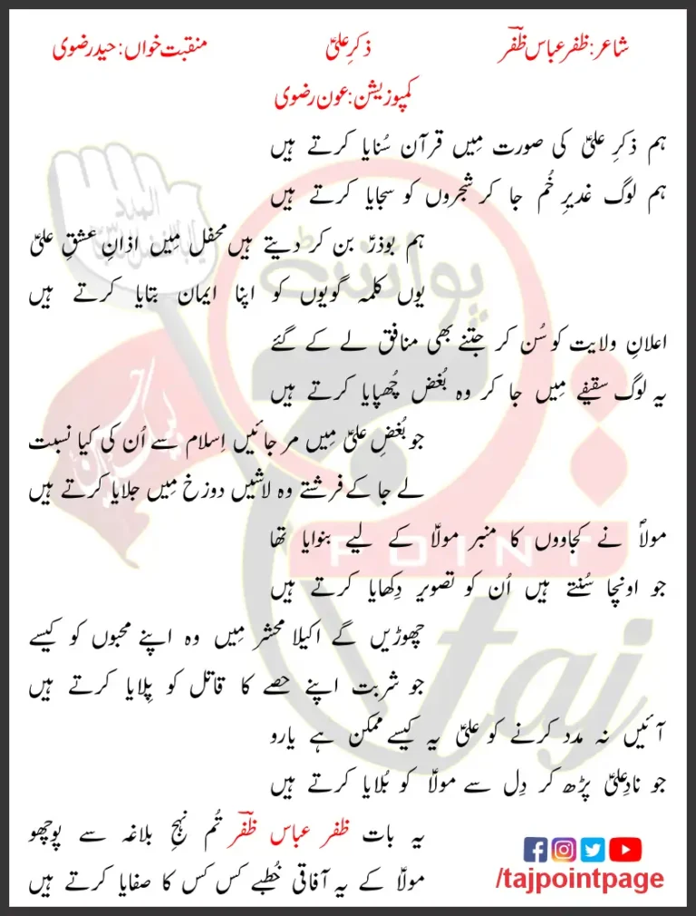 Zikr-e-Ali Haider Rizvi Lyrics In Urdu 2022