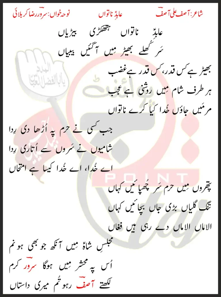 Abid-e-Na Tawaan Hathkari Beriyaan Sarwar Raza Karbalai Lyrics In Urdu 2023