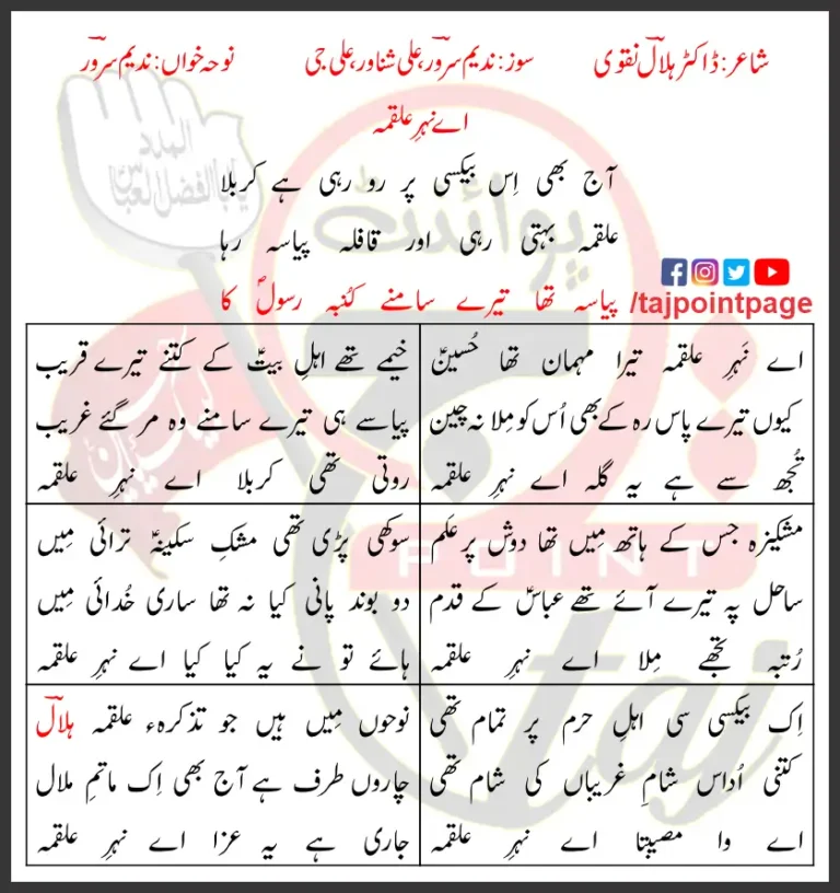 Aey Neher E Alqama Nadeem Sarwar Lyrics In Urdu 2022