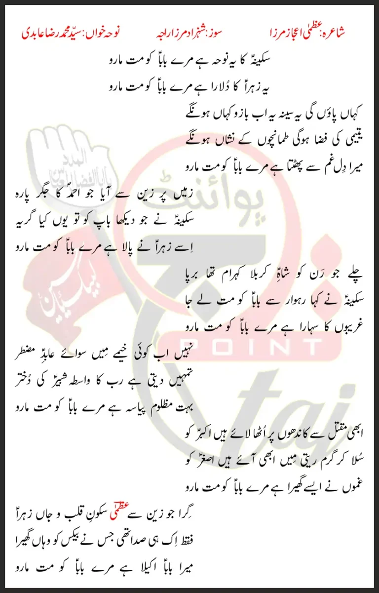 Sakina Ka Yeh Noha Syed Muhammad Raza Abidi Lyrics In Urdu 2023