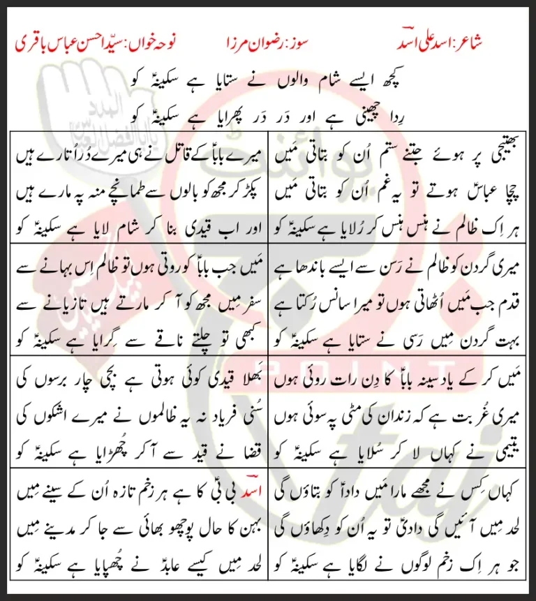 Sataya Hai Sakina Ko Syed Ahsan Abbas Baquri Lyrics In Urdu 2022
