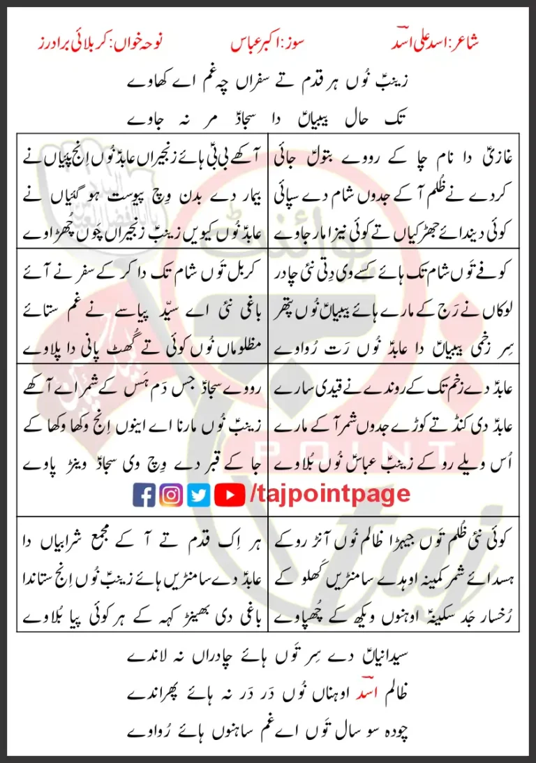 Zainab Nu Har Qadam Te Karbalai Brothers Lyrics Punjabi 2022