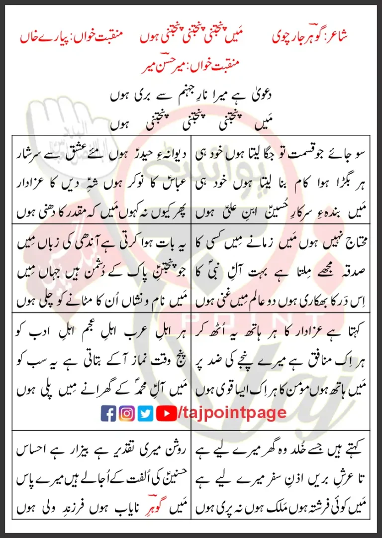 Main Panjtani Panjtani Panjtani Hoon Mir Hasan Mir Lyrics Urdu 2003