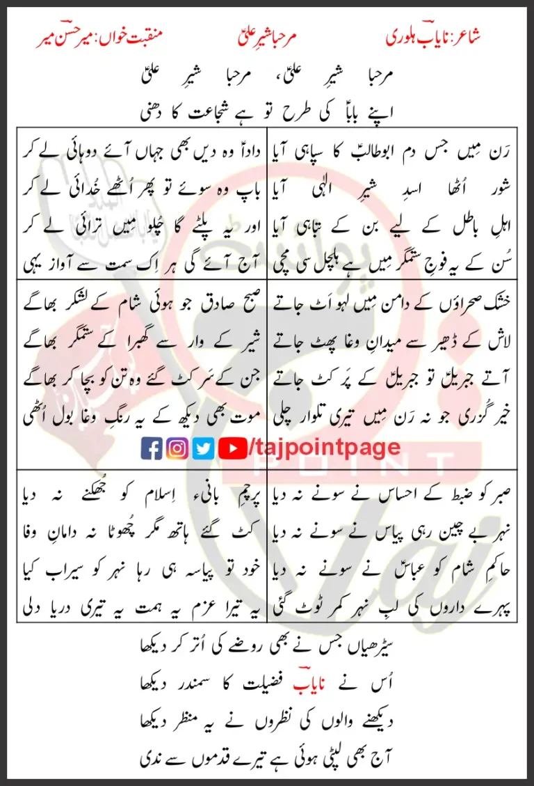 Marhaba Shere-e-Ali Mir Hasan Mir Lyrics Urdu 2005