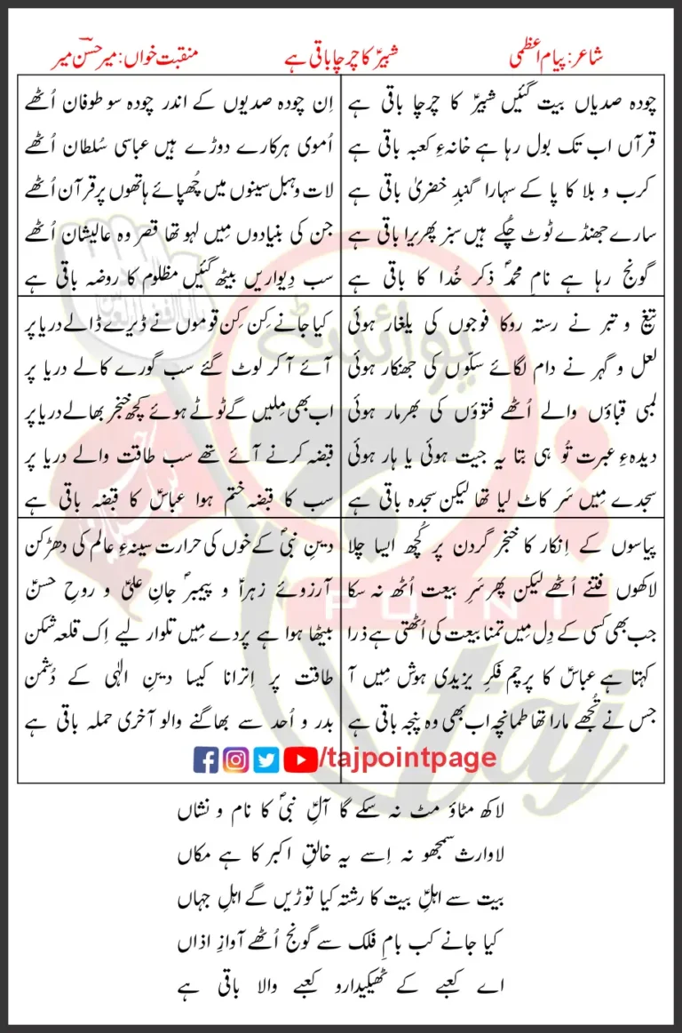 Shabbir Ka Charcha Baqi Hai Mir Hasan Mir Lyrics Urdu 2003