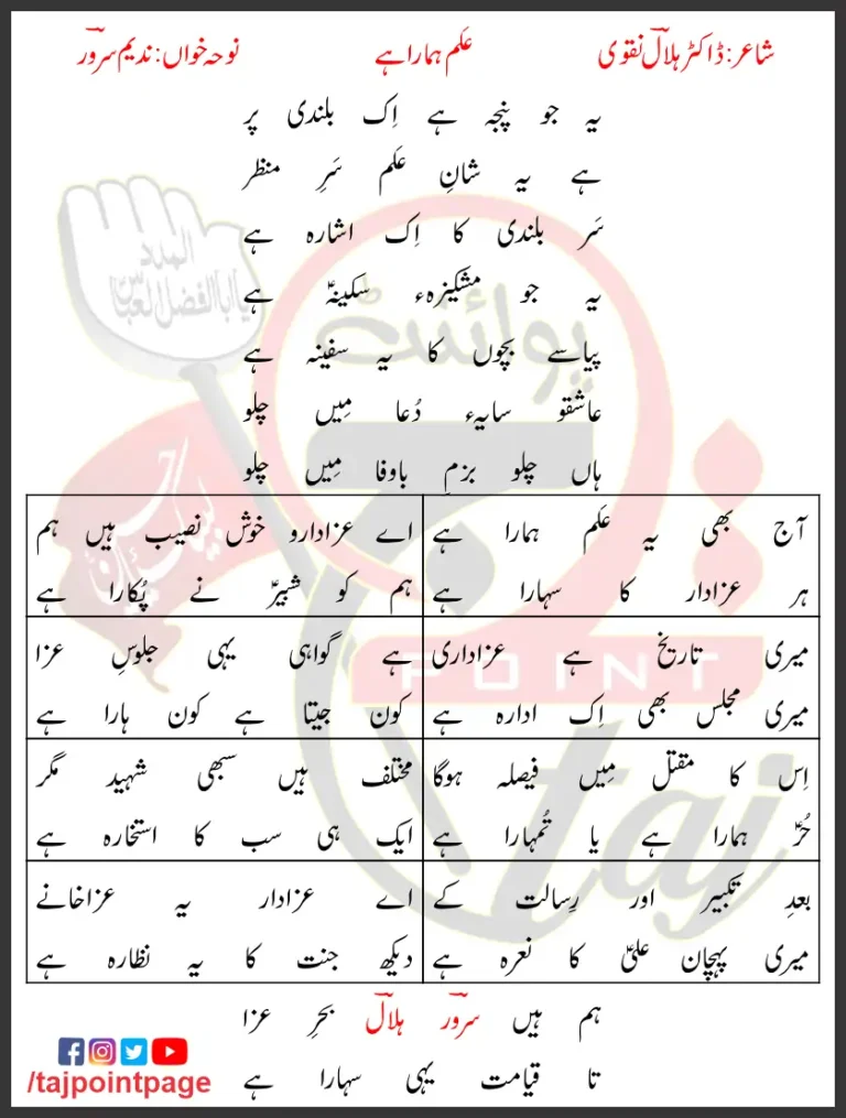 Alam Hamara Hai Nadeem Sarwar Lyrics In Urdu 2015